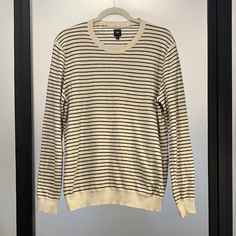 GAP Medium Striped Beige and Black Men's Sweater